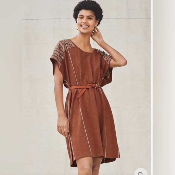 Wrap London Embroidered Cotton Jersey Kaftan Dress in Chili Size 8 - Picture 2 of 9